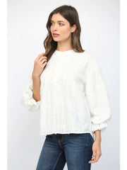Floral Embroidered Eyelet Lace Bubble Sleeve Blouse Fate