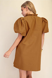 Ruffle V-Neck Puff Sleeve Mini Dress Glam