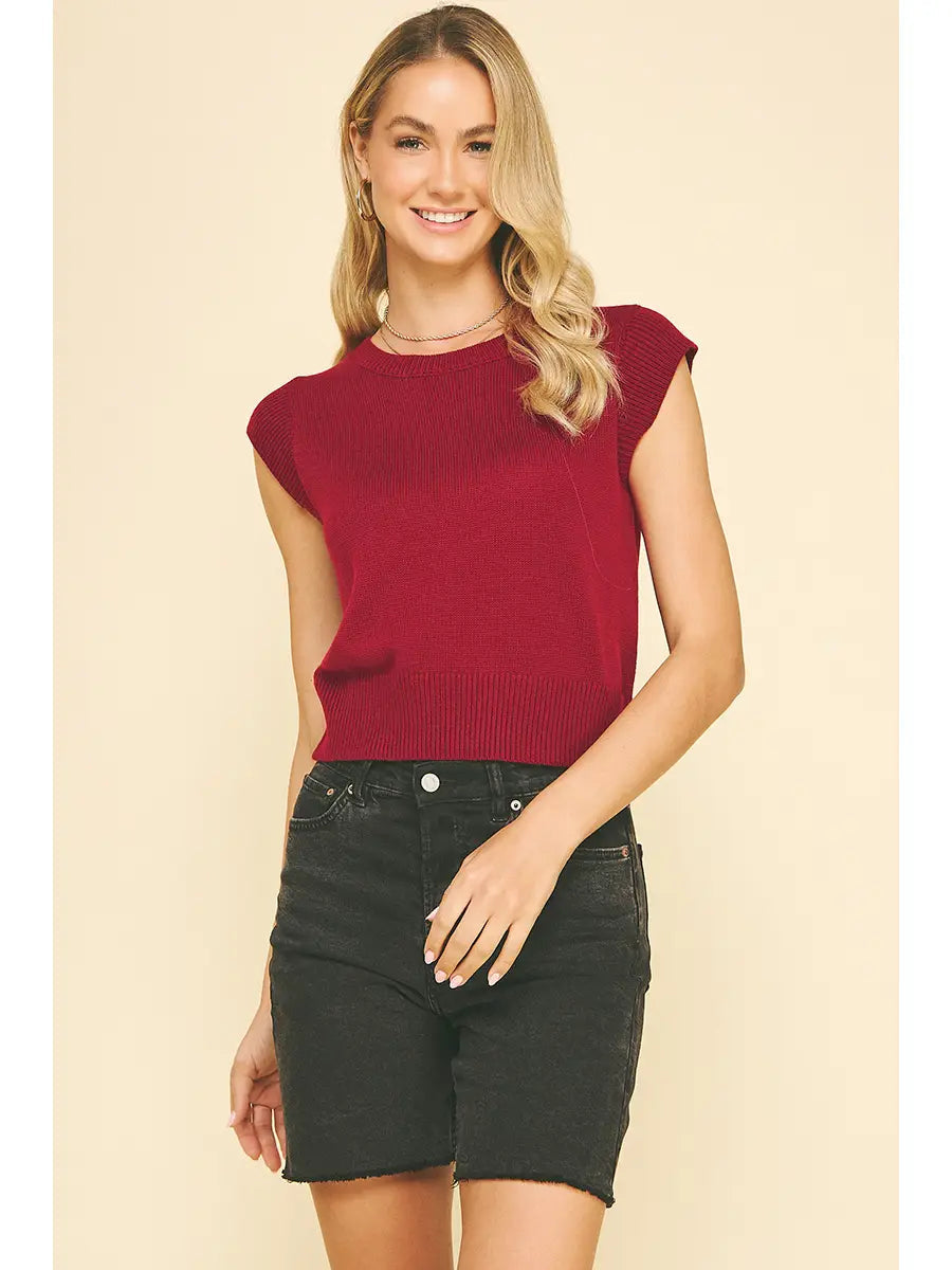 Cap Sleeves Knit Top Pinch