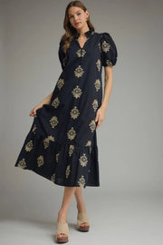 Botanical Embroidery Midi Dress Entro