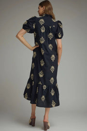 Botanical Embroidery Midi Dress Entro
