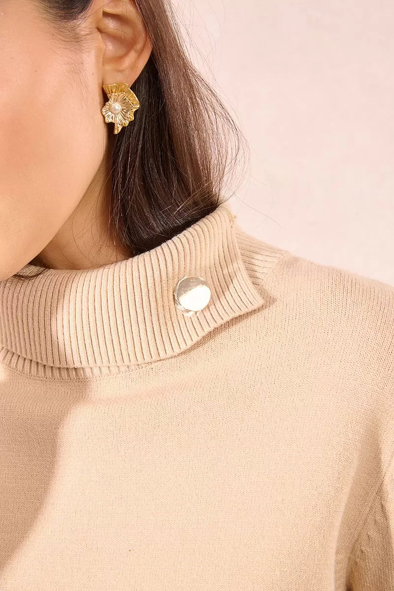 Button Detail Turtleneck Sweater Molly Bracken