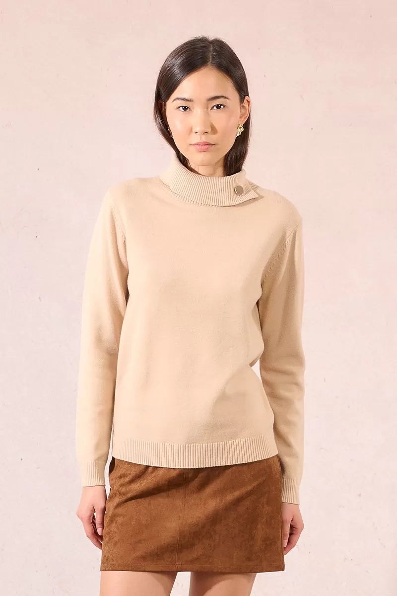 Button Detail Turtleneck Sweater Molly Bracken