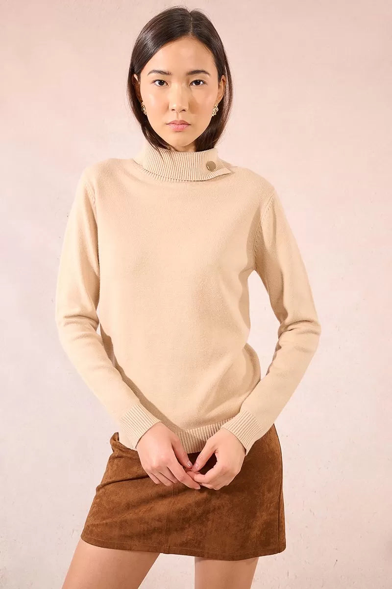 Button Detail Turtleneck Sweater Molly Bracken