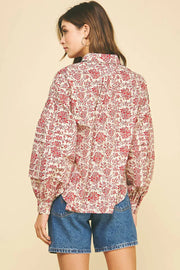 Floral Print Pleat Detail Shirt Pinch