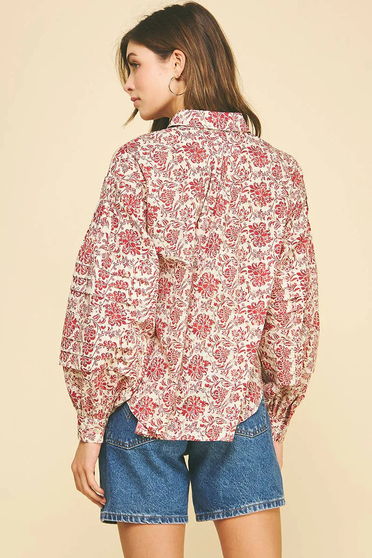 Floral Print Pleat Detail Shirt Pinch