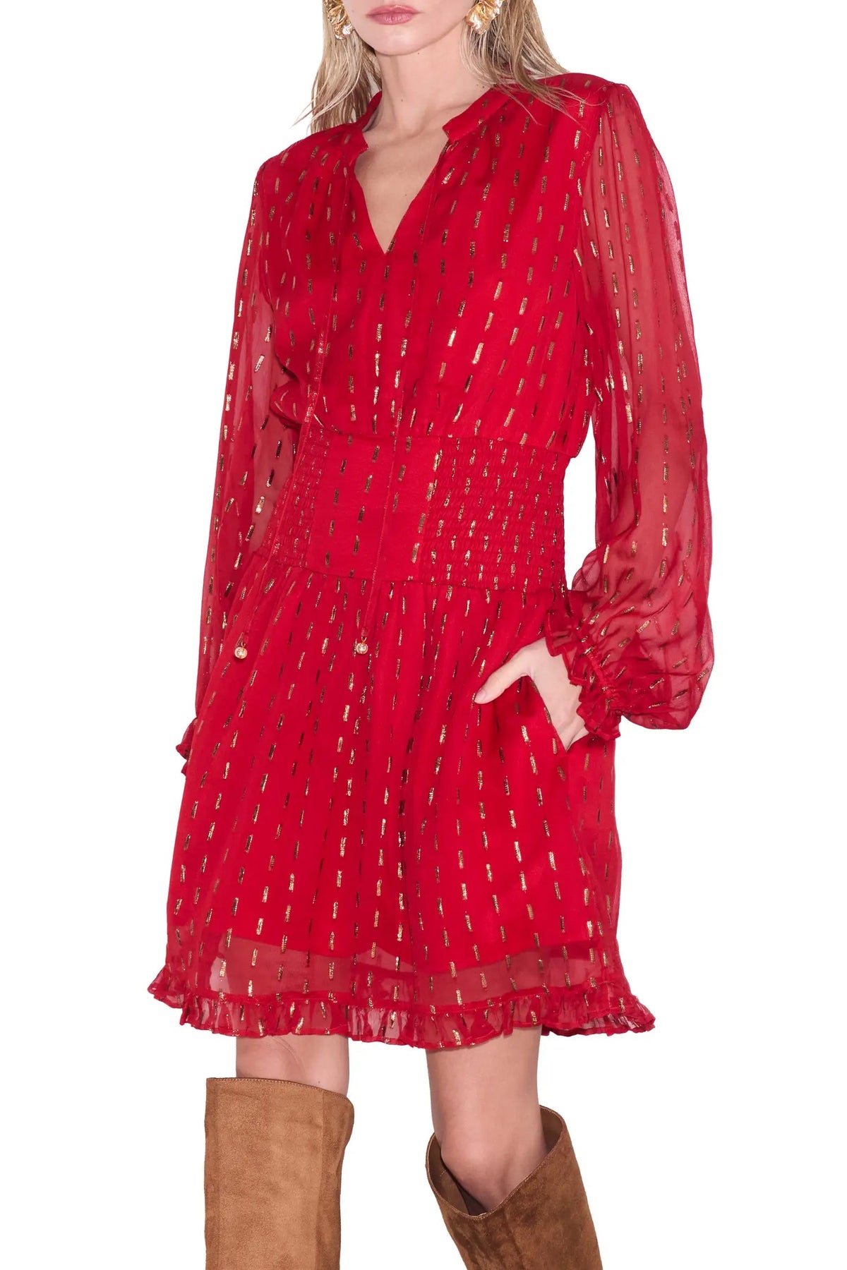 Moschata Metallic Print Long Sleeve Dress Ciebon