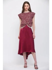 Animal Pattern Twist Front Bodice Satin Twofer Dress Fate