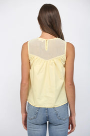 Contrast Mesh Yoke Detail Lace Trimmed Sleeveless Top Fate