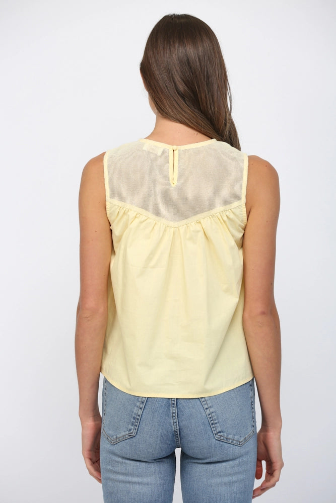 Contrast Mesh Yoke Detail Lace Trimmed Sleeveless Top Fate
