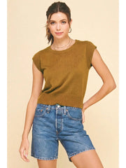 Cap Sleeves Knit Top Pinch