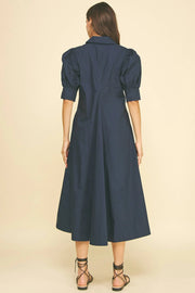Puff Sleeve A-Line Midi Dress Pinch
