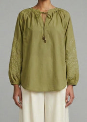 Olive Glow Embroidered Peasant Blouse Meet Me in Santorini