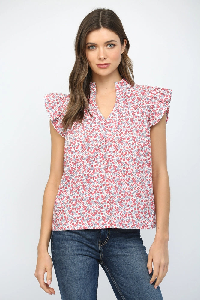 Flutter Sleeve Top with V-Neck Fate