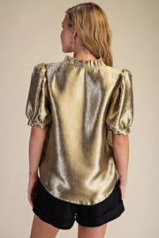 Ruffle V-Neck Puff Sleeve Top Glam