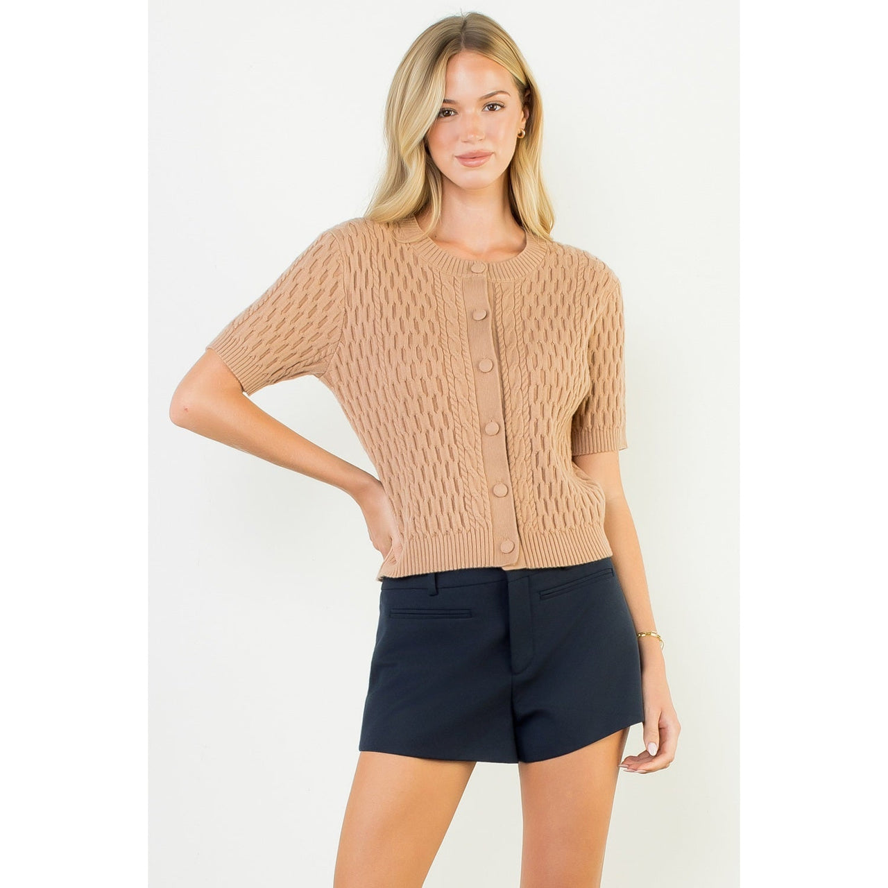 Short Sleeve Button Knit Top THML