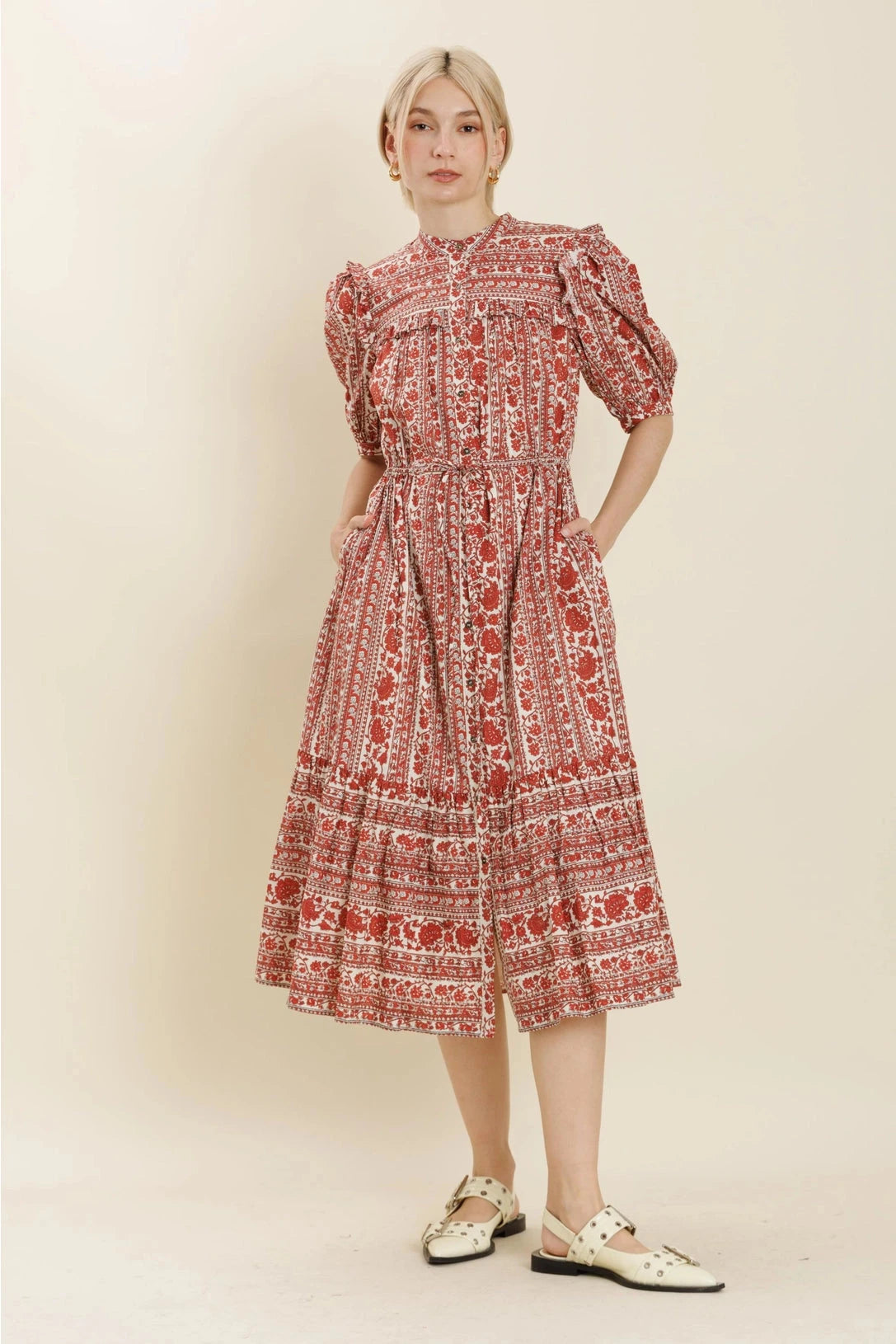 Floral Ruffle Midi Dress Aureum