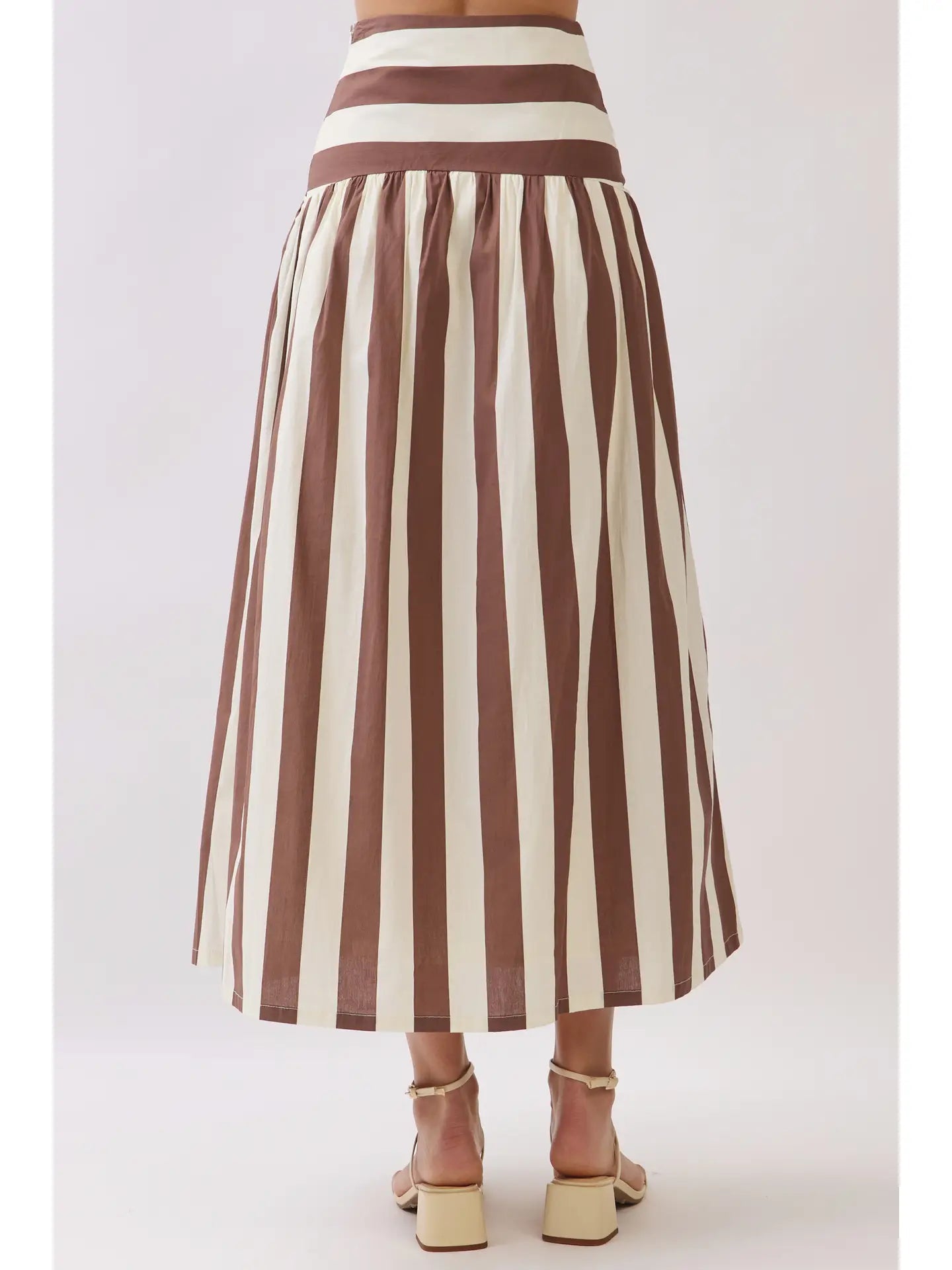 Stripe Drop-Waist A-Line Maxi Skirt TCEC