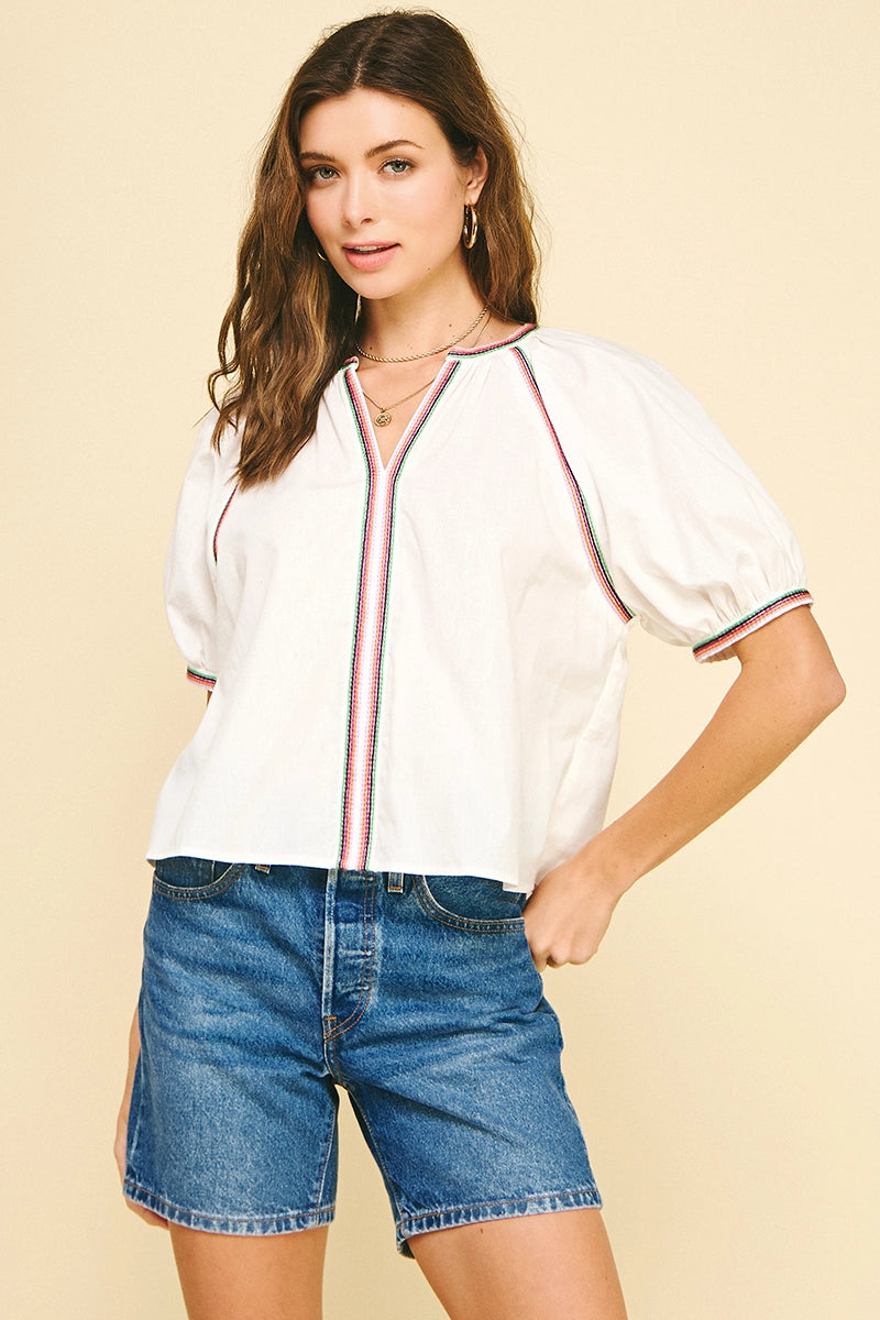Contrast Stitch Detailed Blouse Top Pinch