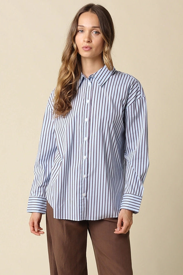 Clover Stripe Oversized Shirt Olivaceous
