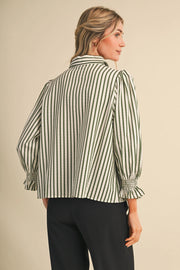 Striped Button Up Top with Diamond Smocked Yoke Merci