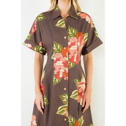 Long Flower Dress with Cuff Sleeves THML