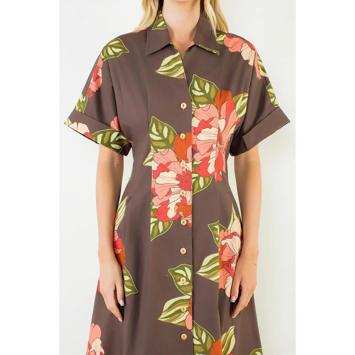 Long Flower Dress with Cuff Sleeves THML