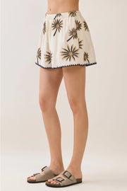 Palm Tree Embroidered Elastic Waistband Shorts TCEC