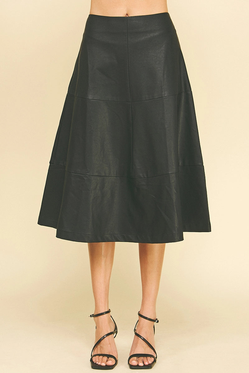 Leather Tiered Midi Skirt Pinch