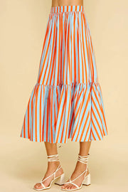 Stripe Tiered Midi Skirt Pinch