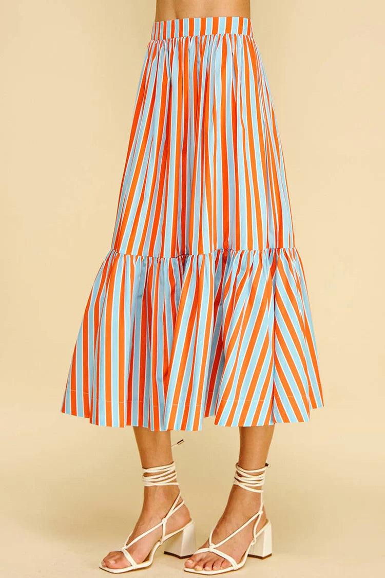 Stripe Tiered Midi Skirt Pinch