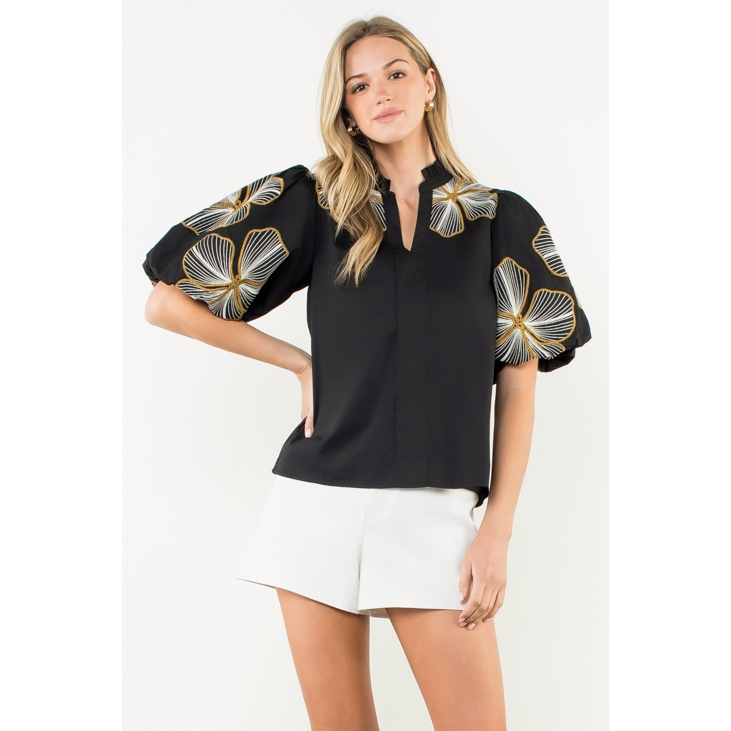 Puff Sleeve Embroidered Top THML