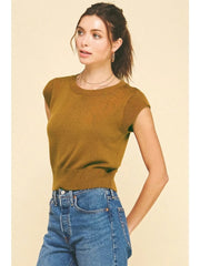 Cap Sleeves Knit Top Pinch