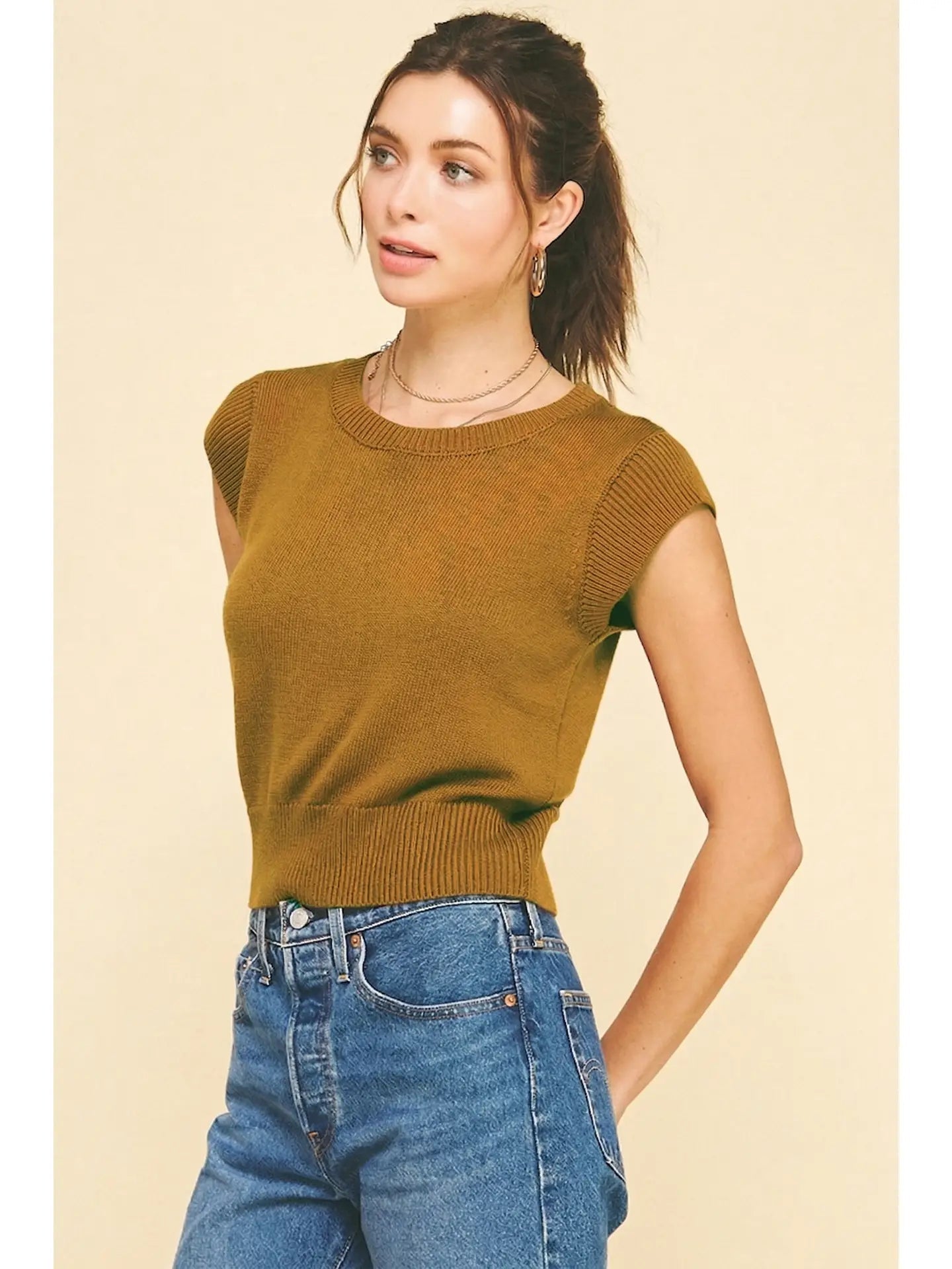 Cap Sleeves Knit Top Pinch