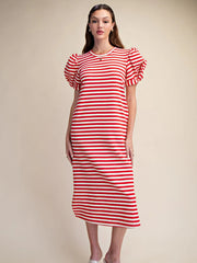 Comfortable Midi Dress Round Neck Puff Short Sleeve Glam