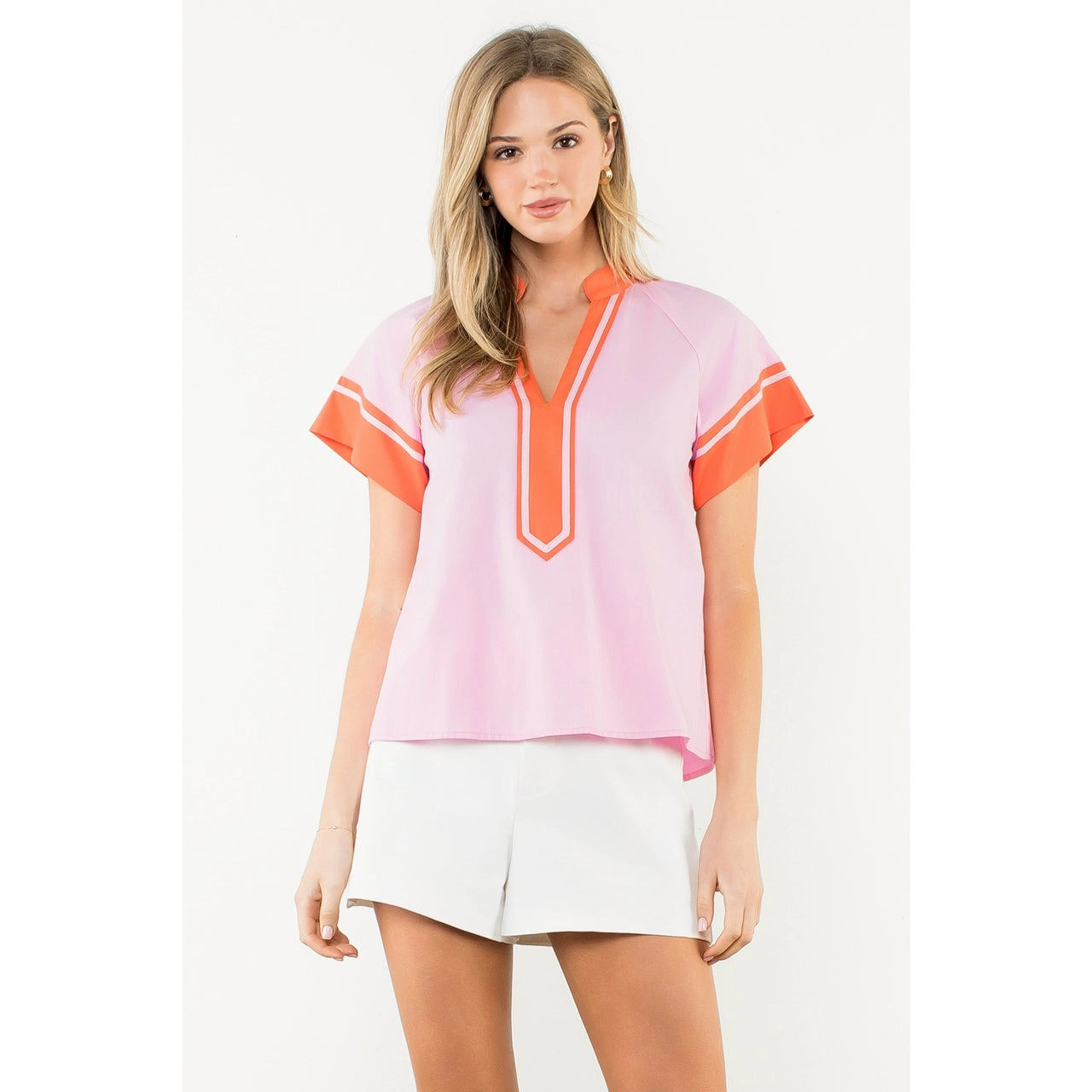 Contrast Trim Short Sleeve Top
