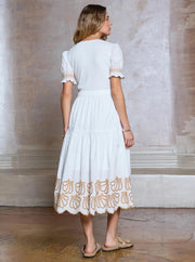Embroidery Knit Woven Combo Midi Dress Current Air