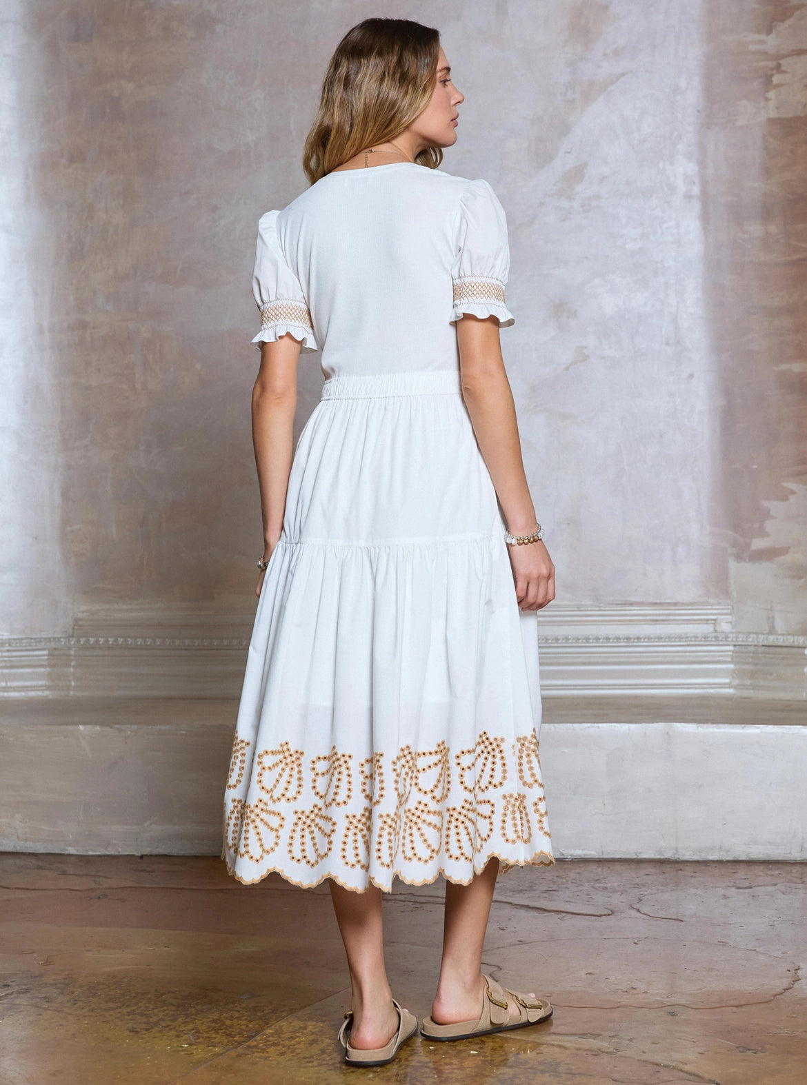 Embroidery Knit Woven Combo Midi Dress Current Air