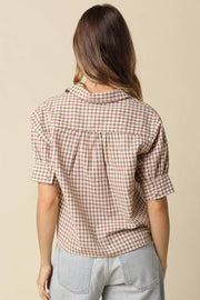 Anni Gingham Puff Sleeve Blouse Olivaceous