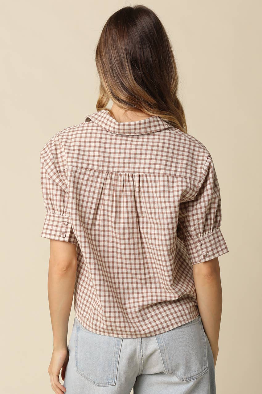 Anni Gingham Puff Sleeve Blouse Olivaceous