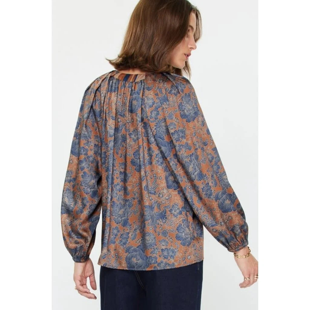 Printed Long Sleeve Blouse with Split Neckline Current Air