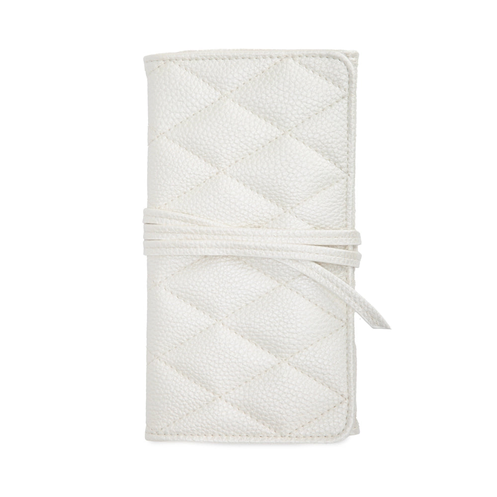 Leah Quilted Jewelry Roll in Pearl White