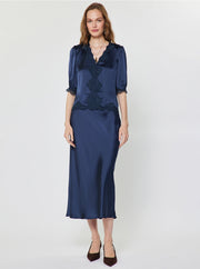 Elasticized Waist Satin Midi Skirt Current Air