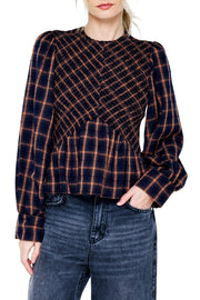 Larue Plaid Smocked Top Ciebon