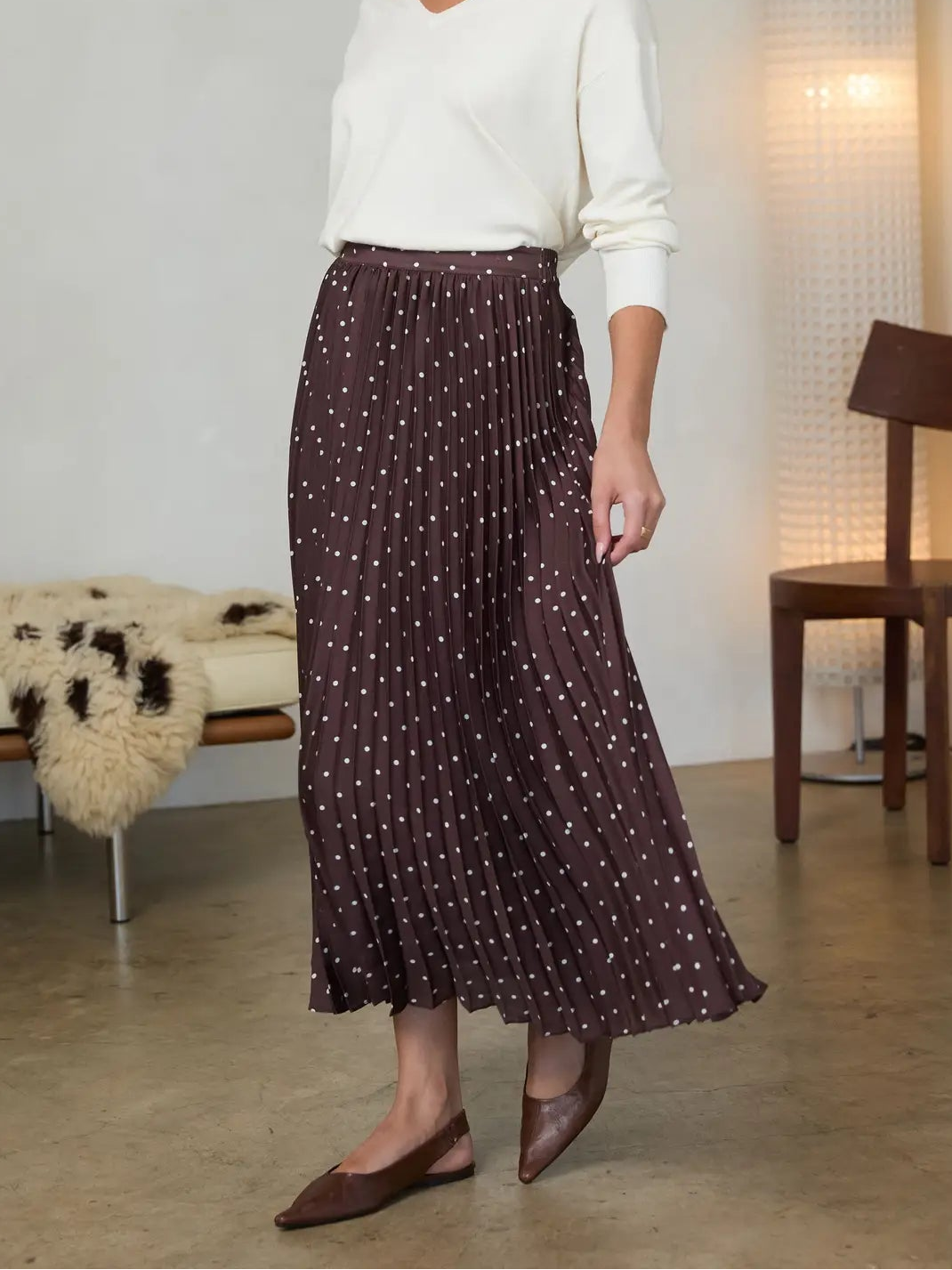 Polka Dot Satin Pleated Skirt Skies are Blue