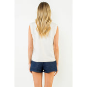 Sleeveless Suede Top with Stitching Detail THML