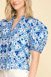 Damask V-Neck Blouse Top Pinch