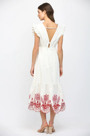 Cut-Out Embroidered Detail V-Neckline Flutter Sleeve Maxi Dress Fate