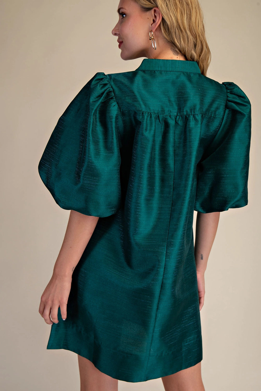 Round Neck Puff Sleeve Mini Dress Glam