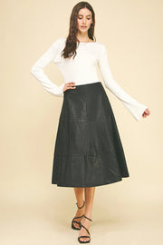 Leather Tiered Midi Skirt Pinch